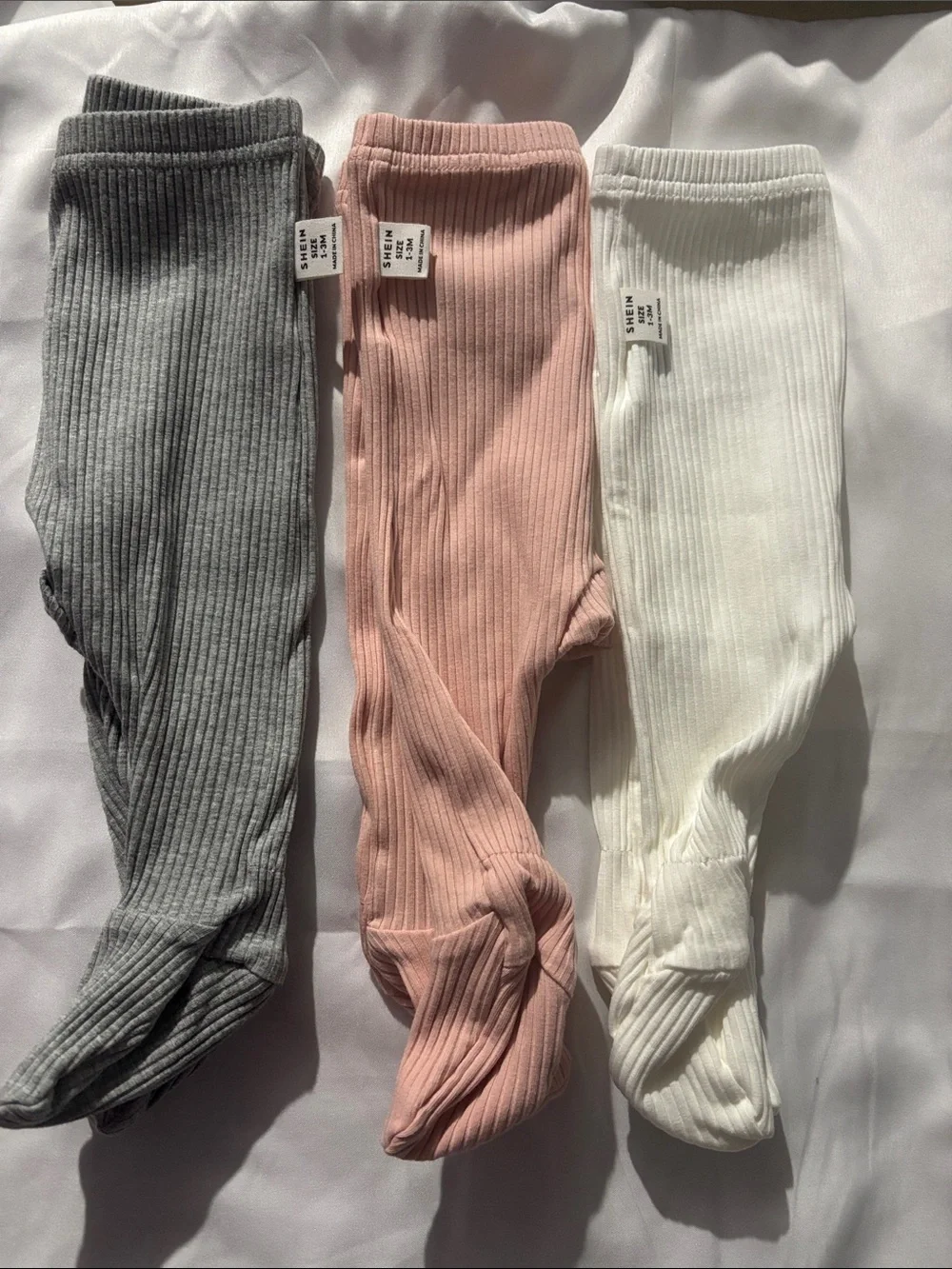 SHEIN Ribbed Kids Tights in Pink, Gray & White Size 1–3M